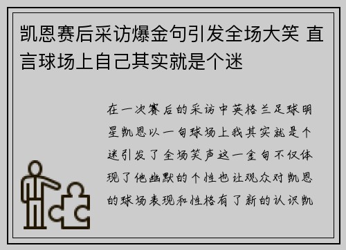 凯恩赛后采访爆金句引发全场大笑 直言球场上自己其实就是个迷 凯恩赛后采访爆金句引发全场大笑 直言球场上自己其实就是个迷