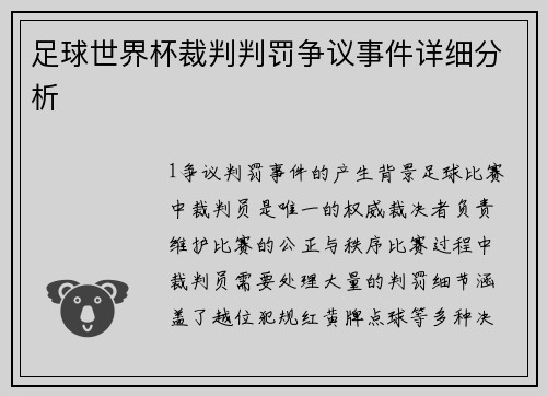足球世界杯裁判判罚争议事件详细分析