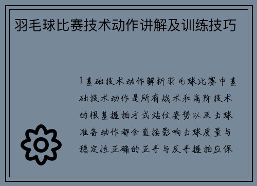 羽毛球比赛技术动作讲解及训练技巧