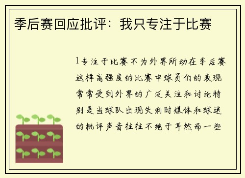 季后赛回应批评：我只专注于比赛